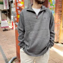 美品 90s Polo ポロ ラルフローレン ハーフジップ リブ ニット スウェット XL グレー系ビッグサイズ 刺繍ポニー D147-13-0023XV