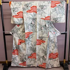 小紋　袷　着物　花柄　鼓　雲　リサイクル着物　k-813