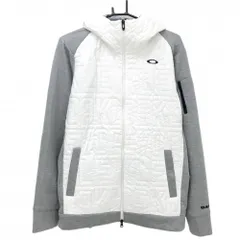 【美品】オークリー フード付き切替中綿ジャケット 白×グレー 前身頃・フード中綿 英字キルティング メンズ XL ゴルフウェア Oakley