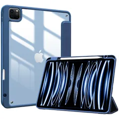 ProCase iPad Pro 11 ケース 第4/3/2/1世代に適用（2022 2021 2020 2018) 透明 クリアバックカバー ペン収納 耐衝撃 三つ折り スタンド スマートカバー - ネイビー