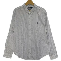 Polo by Ralph Lauren ポロバイラルフローレン 90年代/90’s ストライプシャツ ポニー SlimFit 長袖シャツ ボタンダウン CHINA製 XLサイズ ホワイト パープル
