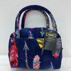 6021　美品　FEILER　フェイラー　ハンドバッグ　ミニバッグ　 パホ　フェザー　羽　ネイビー系　紺　シュニール織り　 タグ付き　レディース