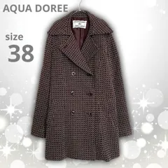 【即決ご希望額はコメントへ】 美品　AQUA DOREE　レトロ調　刺繍　ウール　コート　ブラウン　M　レトロ調　Pコート　ジャケット　ユニセックス　ミドル丈　テーラード　サークル柄　ジオメトリー　ボルドー　クラシカル　モダン　エレガント　ヴィンテージ　古着感