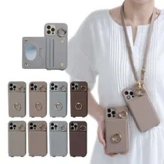 極薄 スマホケース ショルダー タイプ iphone15 pro スマホ ショルダー 携帯ケース ストラップ付き 背面カード収納 リング付き マグネットなし 背面手帳型 ケース レザー ショルダー ミラー付き