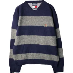 古着 90年代 トミーヒルフィガー TOMMY HILFIGER ボーダー柄 シェットランド ウールニットセーター メンズXL相当 ヴィンテージ/eaa600993
