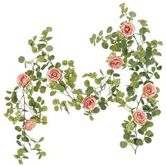 観葉植物 バラ フェイクグリーン AhhYouMe リアル インテリア 造花 雑貨 ガーランド 壁掛け ハンギング 人工観葉植物 ユーカリ ピンク 1個