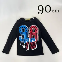 ap0675  LOVE BANK ラブバンク BABY ベビー Tシャツ 90 90cm 相当 黒 ブラック プリント柄 長袖 丸首 クルーネック カジュアル 国旗 ロゴ  韓国製 春 夏