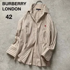 バーバリーロンドン スキッパーシャツ ストライプ ロゴ刺繍 ホース ノバチェックカラー ベージュ 大きいサイズ42 三陽商会 BURBERRYLONDON