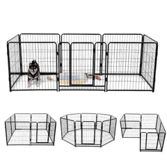 大型犬 サークル スチール製 ペットサークル 犬用サークル 犬用フェンス 犬 ゲージ 大型 室内 60/80/98CM 室外兼用 折り畳み式 組立簡単 複数連結可能 (ブラック 高さ60CM 6枚)