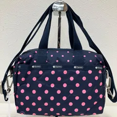 6194　LeSportsac　レスポートサック　ハンドバッグ　 2way　ショルダーバッグ　エッセンシャル　ドット柄　 水玉　ネイビー×ピンク系　ナイロン　軽量　レディース