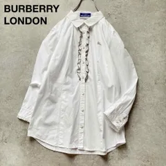 バーバリーブルーレーベル フリルシャツ 長袖 ギャザー ノバチェック ロゴ刺繍 ホース ホワイト コットン BURBERRY BLUELABEL 三陽商会