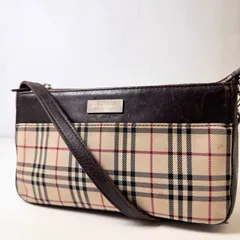 ✨Cランク　BURBERRY　ワンショルダー　ハンドバッグ　bag　アクセサリーポーチ　ノバチェック　レザー　肩掛け　「12EL」