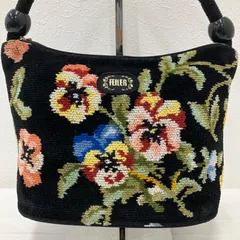 6164　FEILER　フェイラー　アクセサリーバッグ　アクセサリーポーチ　ハンドバッグ　トートバッグ　ミニバッグ　小さめ　シュニール織り　タオル地　花　花柄　黒　ブラック