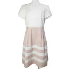 デビュー ド フィオレ Debut de Fiore 美品 ワンピース ひざ丈 半袖 チューリップスリーブ 切替 バイカラー 38 M相当 ホワイト ピンク /X