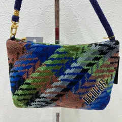 6163　良品　FEILER　フェイラー　手付きポーチ　アクセサリーバッグ　アクセサリーポーチ　ハンドバッグ　ミニバッグ　小さめ　シュニール織り　タオル地　タグ付き　総柄　マルチカラー　幾何学