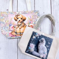 ハンドメイド パネル トートバック ポーチ 2点セット チワワ ワン