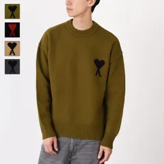 AMI ALEXANDRE MATTIUSSI アミ トップス AMI DE COEUR アミパリス Ami De Coeur クルーネック メリノウールフェルトニット セーター UKS838 018 メンズ ユニセックス ブラウン カーキ