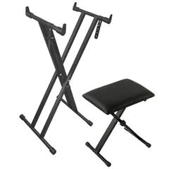 【改良バージョン】 Longeye 電子ピアノスタンド 椅子 セット キーボード ピアノ スタンド ベンチ 折りたたみ式 X型 高さ調整可能 88鍵盤 61鍵盤 コンパクト 収納 黒セット