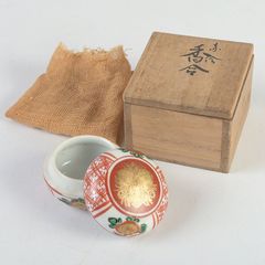 茶道具 九谷焼香炉 獅子摘み 庄三造 手作り時代物 骨董 旧家蔵出し