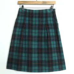 レリアン★タック入りスカート サイズ9 緑×黒系 ウール混♪厚手 z16257