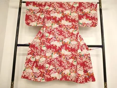 平和屋着物[]アンティーク　大正ロマン　七五三　女の子　７歳　祝着　四つ身　折り鶴枝梅文　正絹　逸品　AAAY2452ja