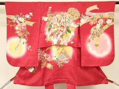 平和屋着物[]七五三　女の子　３歳　祝着　三つ身　鞠扇面花文　暈し染め　金彩　逸品　DAAS9234ma