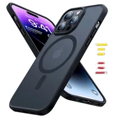 【米軍規格・MagSafe対応】TORRAS iPhone 14 pro 用 ケース 半透明 マグネット搭載 耐衝撃 マット感 黄ばみなし ストラップホール付き マグセーフ対応 ワイアレス充電対応 2023新版 マットブラック