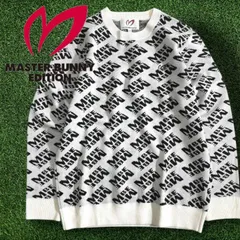 マスターバニー エディション パーリーゲイツ ゴルフ ウール混 ジャガード MBE総ロゴ 総柄 クルーネック 長袖 ニットプルオーバー セーター ゴルフウェア 758-3170005 定価3.3万 ホワイト ブラック  ▲050▼51111w02