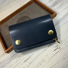 【トラッカーウォレット ショート 3層】 ネイビー ゴールド 栃木レザー 真鍮