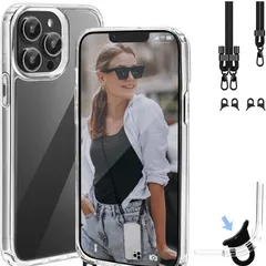 iPhone12proケース スマホケース ショルダー アイフォン12pro用カバー ストラップ2種付き 取り外し可能なフック 調節可能 首掛け/肩掛け/斜め掛け 紐付き 高精細HD透明PC + 軽量 シリコン TPU 耐衝撃 傷防止 全面保護対応