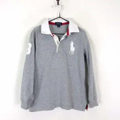 ポロ ラルフローレン POLO RALPH LAUREN ラガーシャツ ポロシャツ 長袖 ビッグ ポニー ロゴ 刺繍 コットン 6 グレー 杢 白 赤 120cm 国内正規品