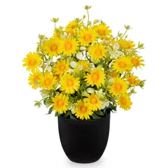 造花 菊 デイジー ジニア アートフラワー 枯れない花 仏花 お供え 鉢植え インテリア 百日草 フェイクグリーン 卓上 おしゃれ リビング 玄関 オフィス 母の日 (黄色)