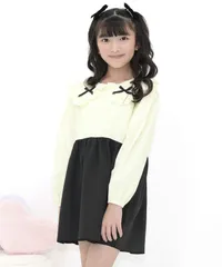 Bee【♪クーポン利用で20％OFF♪】切替え襟付きワンピース◇アイボリー◇子供服 キッズ 女の子 長袖 フォーマル 卒園式 卒業式 入園式 入学式 結婚式 セレモニー 100 110 120 130 140 150