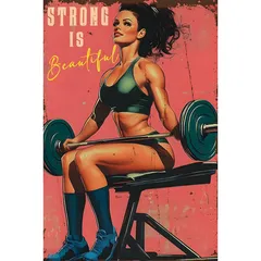 新品 STRONG IS BEAUTIFUL フィットネス ウーマン ブリキ看板 レトロ ジム インテリア 壁飾り ビンテージ 雑貨 モチベーション