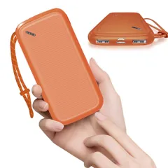 SLuB モバイルバッテリー 大容量 12000mAh 超·薄型 スマホ充電器 2USB出力 2つの入力ポート 4色選択 LED残電量表示 持ち運び便利 出張 旅行 緊急対策 PSE認証済 iPhone&iPad&Android各種対応 (オレンジ)