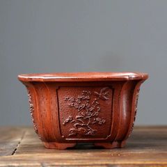 紫砂四方引き角鉢 盆栽鉢 山野草鉢 多肉植物 植木鉢 小品大品盆栽鉢