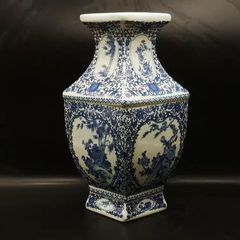 大清乾隆年製 青花山水細密画 六角花瓶 中国工芸品 骨董品 花瓶