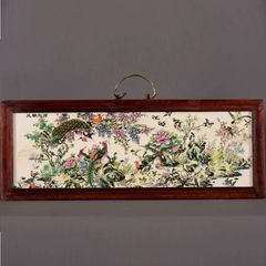色鮮やかな花鳥の刺繍掛軸 唐物 正絹 開運 敦煌 シルクロード 骨董品