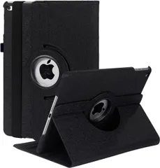 iPad 9.7 2018 2017 / iPad Air 2 / iPad Air 1 ケース iPad 9.7インチ（第6、5世代）軽量 手帳型 360度回転スタンド オートスリープ機能 3段階調節可能 固定バンド 脱落防止耐衝撃 耐久性 (黒)