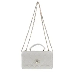 CHANEL シャネル トレンディCC トップハンドル チェーンクラッチ マトラッセ ショルダーバッグ AP4184 レディース ラムスキン キャンバス グレー 中古