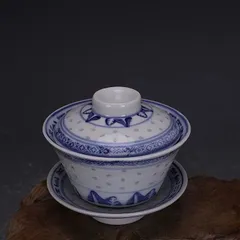 中国茶器 青花玲瓏三才蓋碗 景徳鎮 陶磁器 装飾品 置物