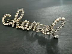 CHANEL シャネル ロゴ B20V ヘアクリップ バレッタ GP×ラインストーン×フェイクパール ゴールド