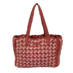 ケイトスペード トートバッグ美品  ハイ タイド ストライプ クロシェ ラフィア ミディアム トート KB966 レッド×ライトピンク 編み込み