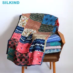 インド綿　グドリ　パッチワーク　刺し子刺繍　ブロックプリント　マルチクロス　シングルサイズ