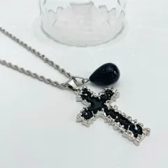 【海外限定品】クロスストーンネックレス ブラック黒十字架プレゼントメンズレディースアクセサリー