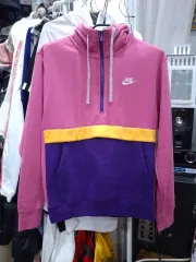 ナイキ ピンク/パープル カラーブロック ハーフジップアップ フーディー s