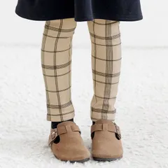 Bee【♪クーポン利用で20％OFF♪】裏起毛総柄レギンス◇ベージュCHECK柄◇韓国子供服 韓国子ども服 韓国こども服 キッズ 女の子 男の子 ストレッチ 伸縮性 10分丈 100 110 120 130 140 150