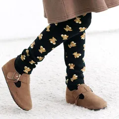 Bee【♪クーポン利用で20％OFF♪】裏起毛総柄レギンス◇黒地クマ◇子供服 キッズ 女の子 男の子 ストレッチ 伸縮性 10分丈 100 110 120 130 140 150