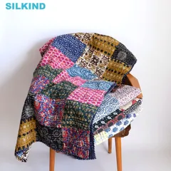インド綿　グドリ　パッチワーク　刺し子刺繍　ブロックプリント　マルチクロス　ダブルサイズ