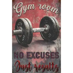 新品 Gym Room NO EXCUSES Just Results ダンベル ブリキ看板 レトロ フィットネス ジム インテリア ビンテージ 壁飾り 雑貨